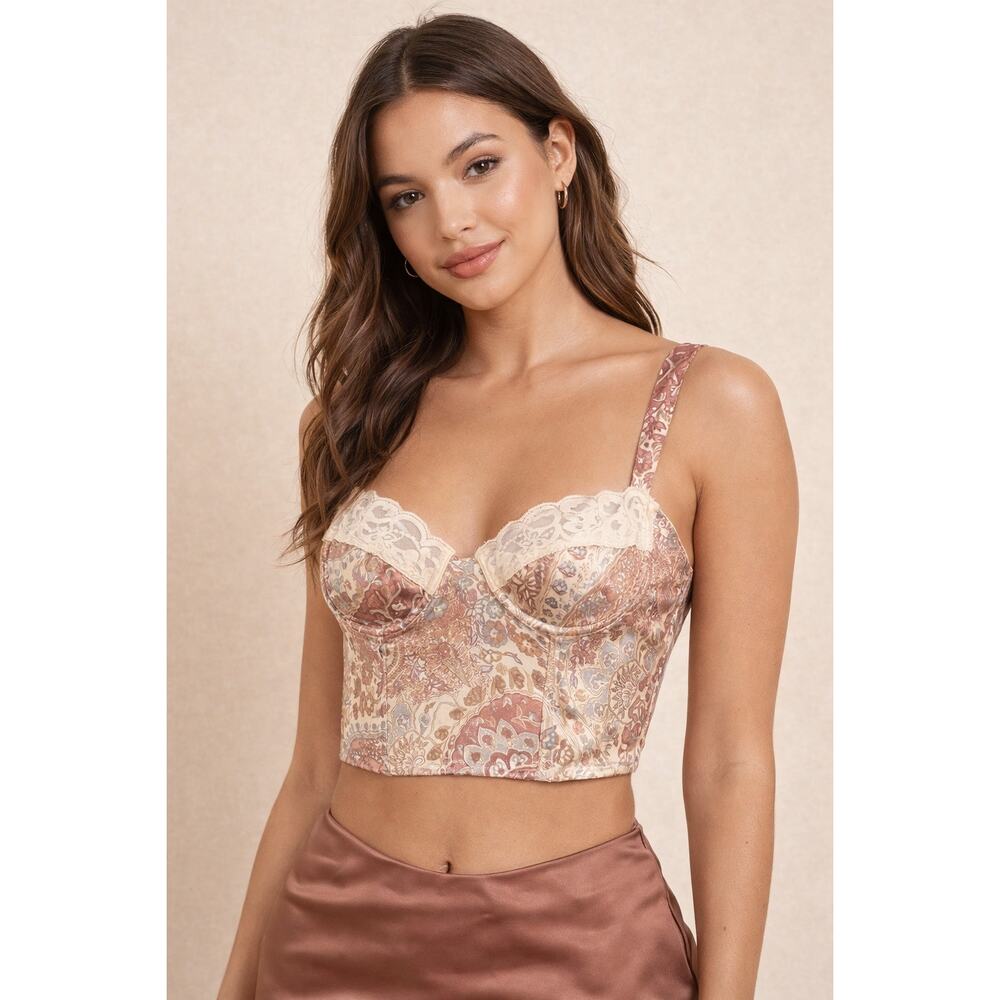 Vintage Y2K VICTORIAS SECRET Silk Bustier Cami Crop Top Lace Small S Heart Label